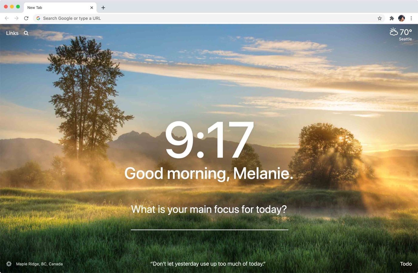 Screenshot of the Momentum Chrome extension