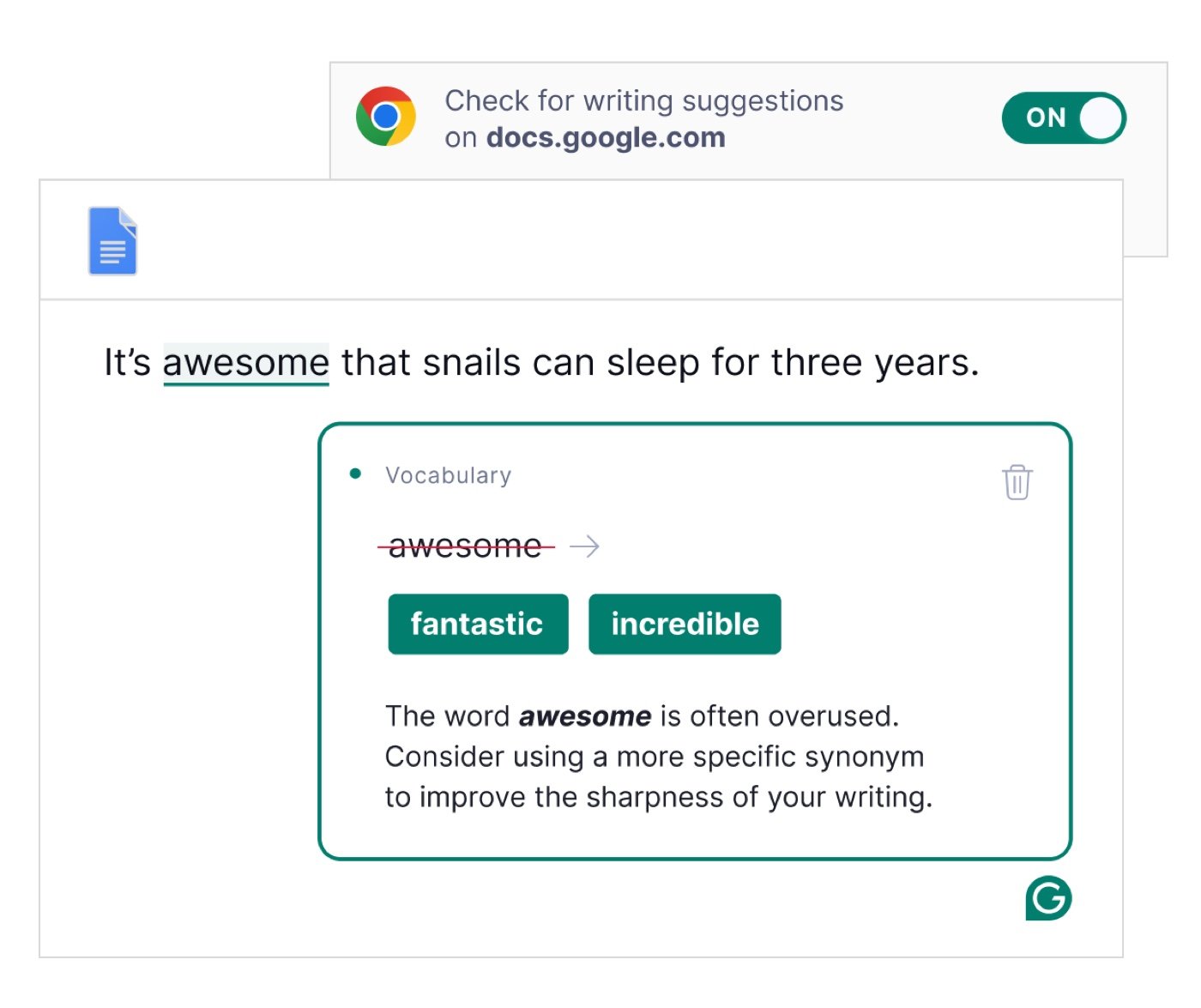 Screenshot of the Grammarly Chrome extension