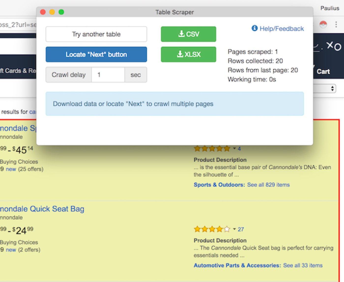 Screenshot of the Instant Data Scraper Chrome extension