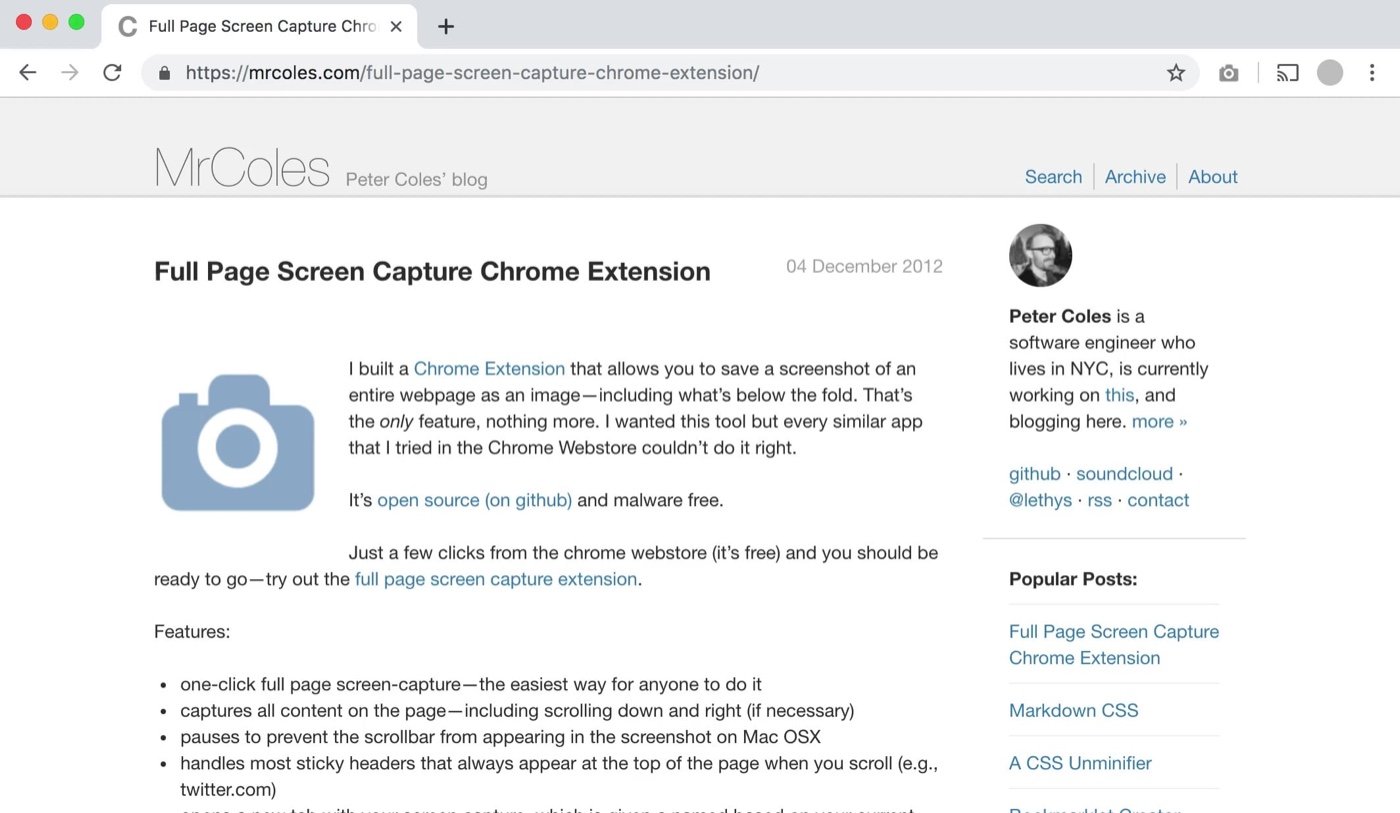 Screenshot of the GoFullPage Chrome extension